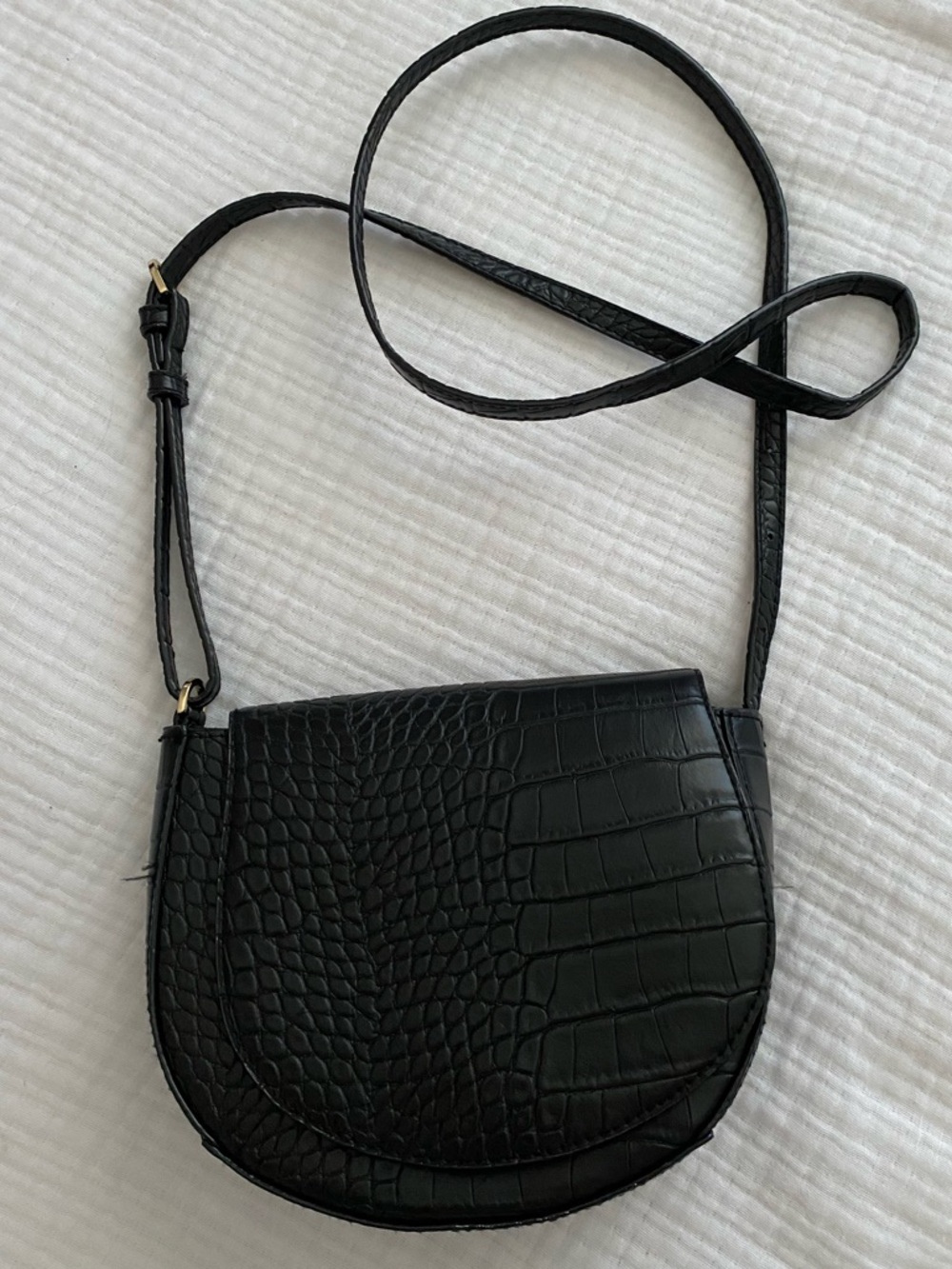 a new day Black Croc-Embossed Saddle Crossbody Bag
